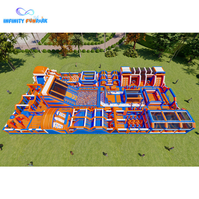 Deformable Unique Inflatable theme park: 4 different design! One Large Slide, One Long Obstacle, One Ball Pit, One Basketball Field