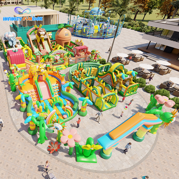Animal theme park: One tiger slide,One deer slide,One elephant slide,One large obstacle, One carrot house