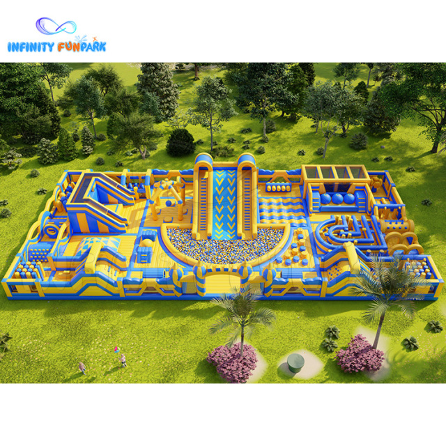 Shaking runing theme park: One large slide with ball pit, One long obstacle, One leap n bound, One maze, One jumping game, etc.