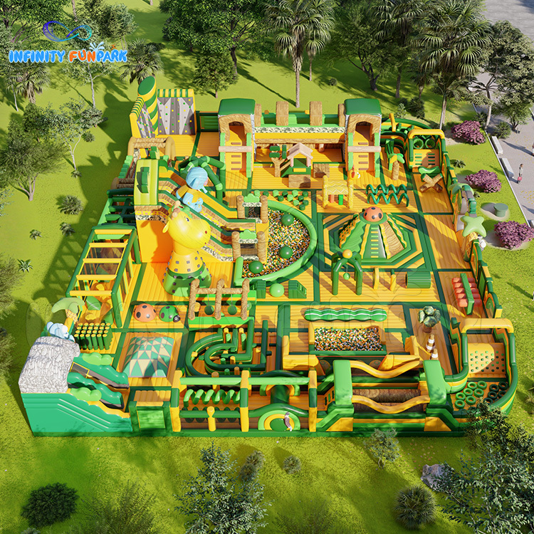 Inflatable animal theme park indoor & outdoor theme playround park long obstacle course
