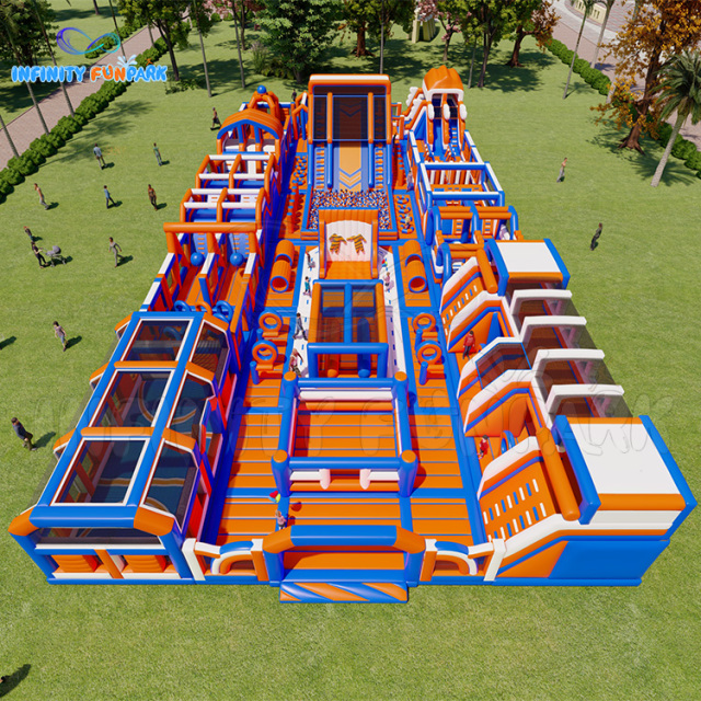 Deformable Unique Inflatable theme park: 4 different design! One Large Slide, One Long Obstacle, One Ball Pit, One Basketball Field