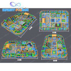 Sports theme park: One large slide with ball pit,One obstacle,One trampoline,One leap n bound,One slam dunk,One hippo game