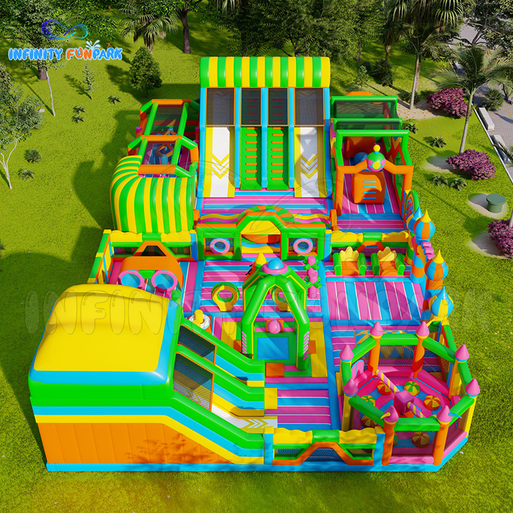 Colorful inflatable theme park: double lane slide inflatable playground customized by Infinity Funpark