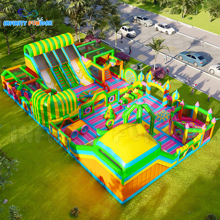 Colorful inflatable theme park: double lane slide inflatable playground customized by Infinity Funpark