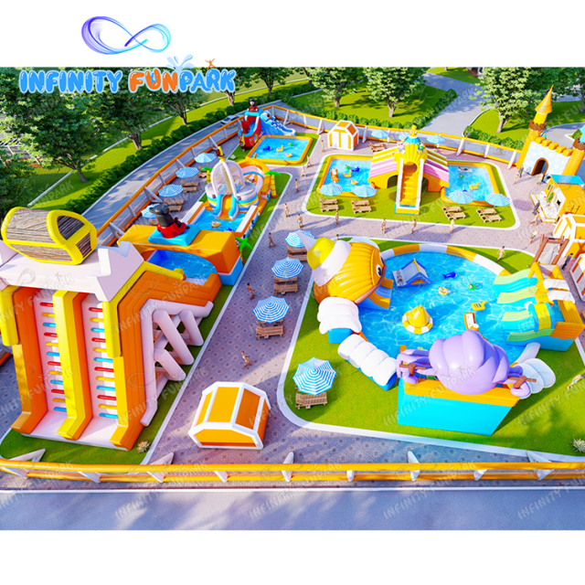 Commercial movable water park inflatable swimming pool slide combo water playground