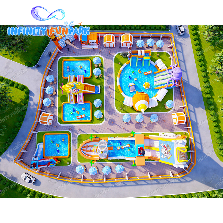 Parque de atracciones inflable comercial parque acuático móvil de pvc de 0,55 mm