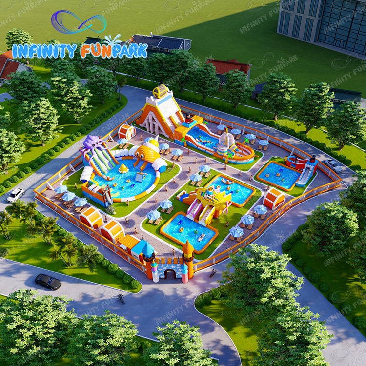 Parque de atracciones inflable comercial parque acuático móvil de pvc de 0,55 mm