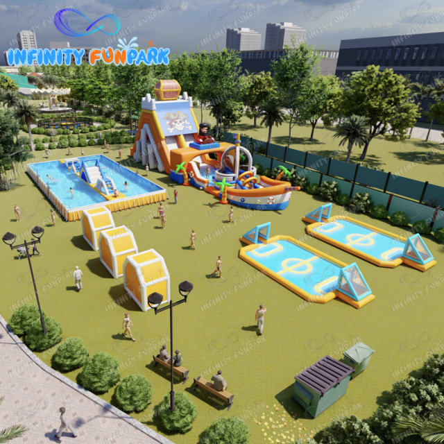 Movable land swimming pool pirate captin inflatable slide combo, customizable