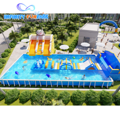 Outdoor shark theme water park inflatable pool slide toys ground water park inflatable land water amusement park commercial