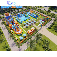 Movable land water park land swimming pool captin inflatable slide combo, customizable
