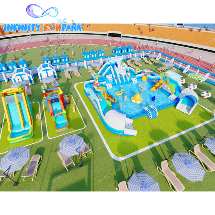 Inflatable Amusement Park Movable Land Water Swimming Pool Inflatable Slide Water Park Design