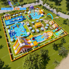 Inflatable Water Amusement Park Land Water Pool With Pirate Ship Slide Design