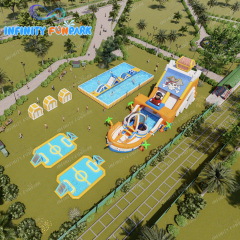 Movable land swimming pool pirate captin inflatable slide combo, customizable