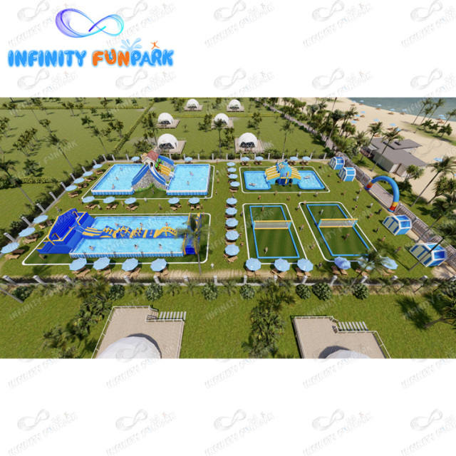 Customized Child Colorful Inflatable Water Park Land Water Amusement Equipment Outdoor Pool
