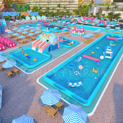 Blue cool inflatable water theme park pools swimming outdoor slide inflatable water park for sale