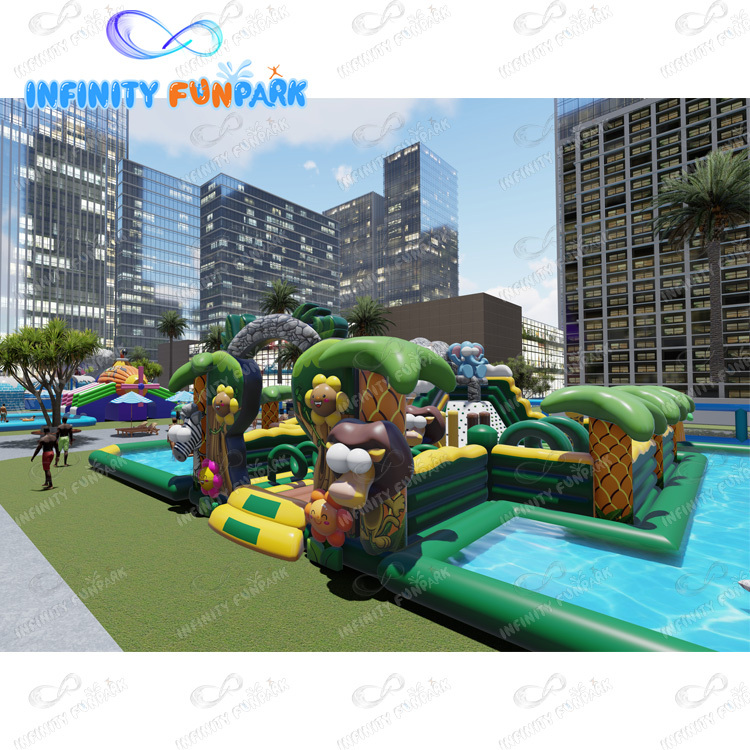 Parque de atracciones inflable para niños comerciales parque temático inflable de salto de pvc