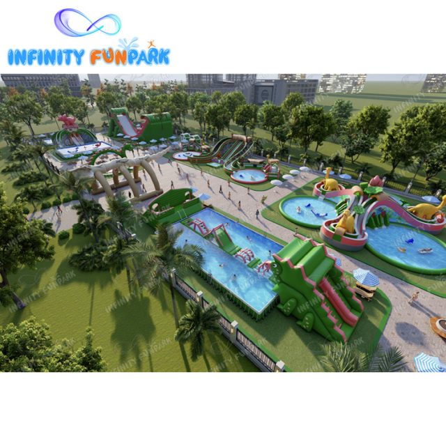 Dinosaur Theme Inflatable Land Water Park Outdoor Amusement Parks Inflatable Pool With Water Slide