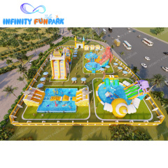 Pirate Ship Theme Water Park On Ground Inflatable Amusement Water Games Pool With Slide