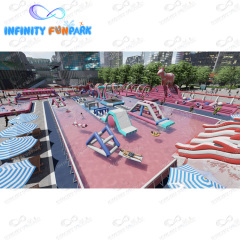 Pink theme waterpark kids and Adults outside inflatable water park pool inflatable water park on land