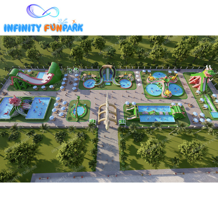 Dinosaur Theme Inflatable Land Water Park Outdoor Amusement Parks Inflatable Pool With Water Slide