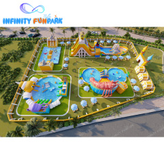 Pirate Ship Theme Water Park On Ground Inflatable Amusement Water Games Pool With Slide