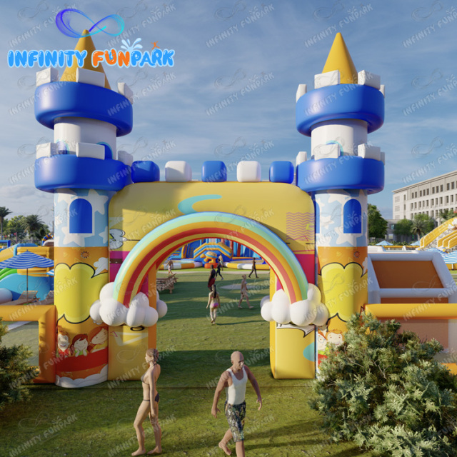 Inflatable Amusement Park Land Water Games Park Swimming Pool With Pirate Ship Slide
