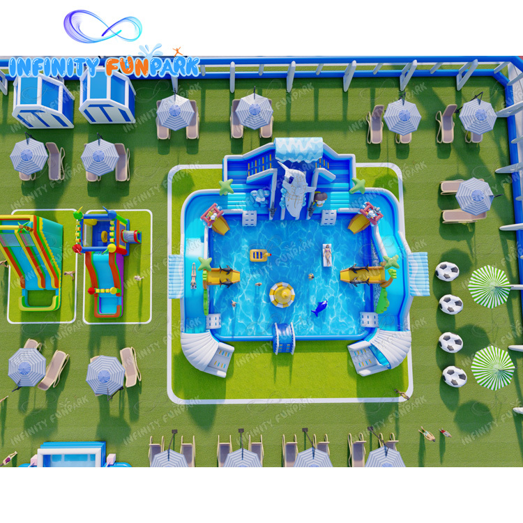 Inflatable Amusement Park Movable Land Water Swimming Pool Inflatable Slide Water Park Design