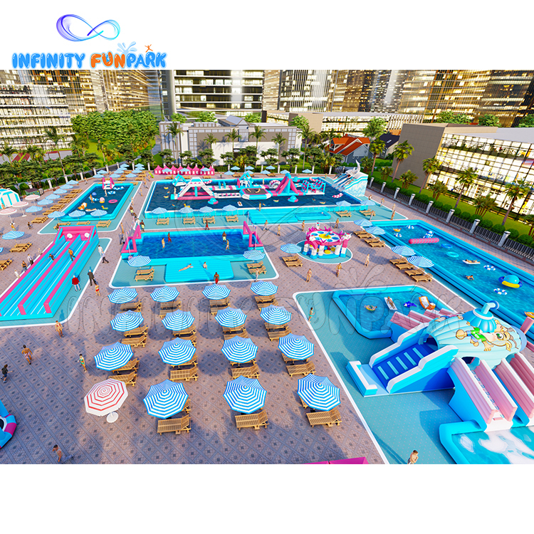 Blue cool inflatable water theme park pools swimming outdoor slide inflatable water park for sale