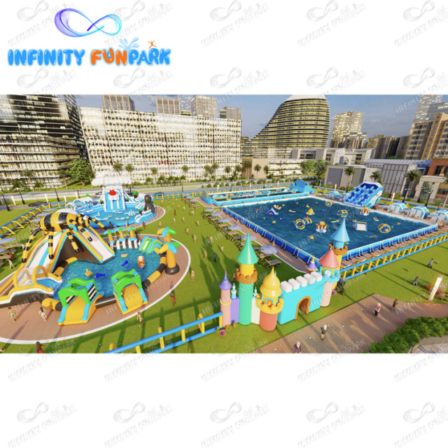 Customized fun water park inflatable obstacle water games park splash water park