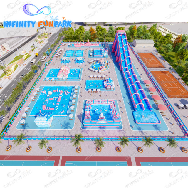 Land water park customized inflatable amusement kids play inflatable water slide pool park