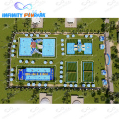 Customized Child Colorful Inflatable Water Park Land Water Amusement Equipment Outdoor Pool
