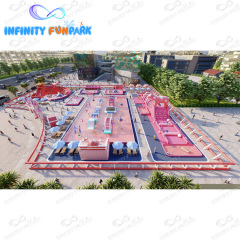 Pink theme waterpark kids and Adults outside inflatable water park pool inflatable water park on land