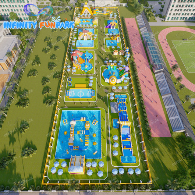 Inflatable Amusement Park Land Water Games Park Swimming Pool With Pirate Ship Slide