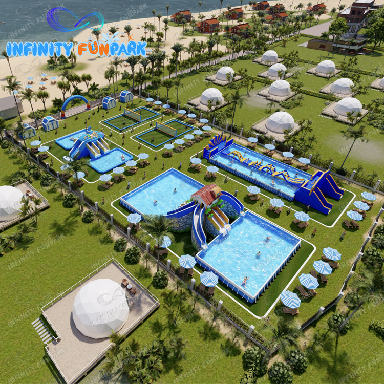 Customized Child Colorful Inflatable Water Park Land Water Amusement Equipment Outdoor Pool