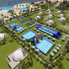 Customized Child Colorful Inflatable Water Park Land Water Amusement Equipment Outdoor Pool