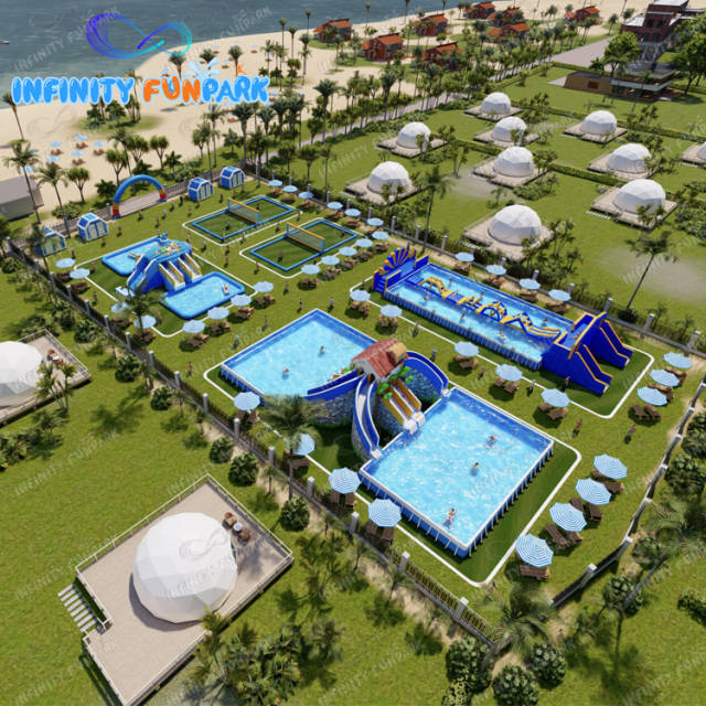 Customized Child Colorful Inflatable Water Park Land Water Amusement Equipment Outdoor Pool