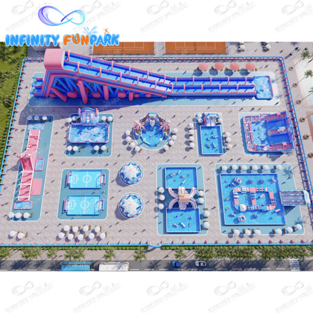 Land water park customized inflatable amusement kids play inflatable water slide pool park