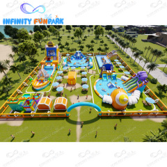 Inflatable Water Amusement Park Land Water Pool With Pirate Ship Slide Design