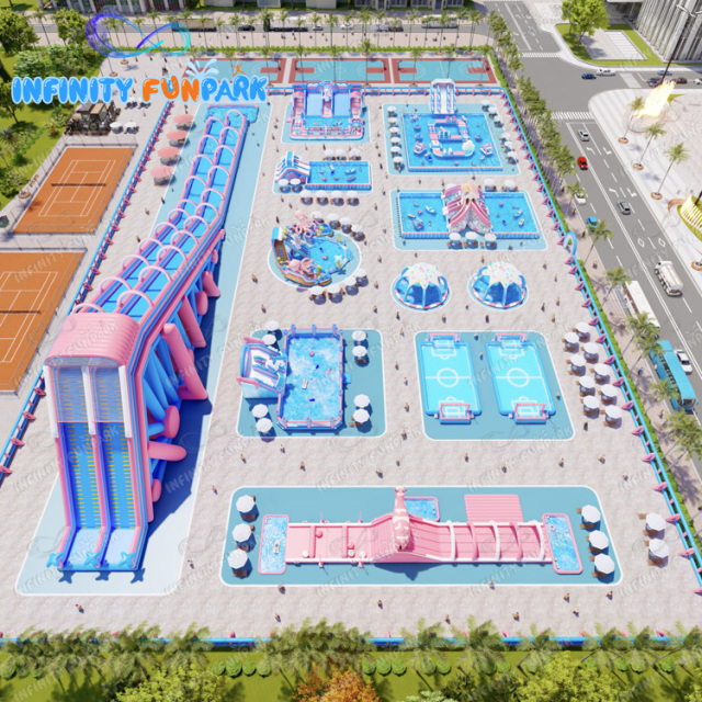 Land water park customized inflatable amusement kids play inflatable water slide pool park