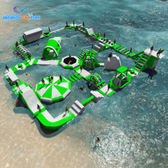White Green Theme floating inflatable lake park