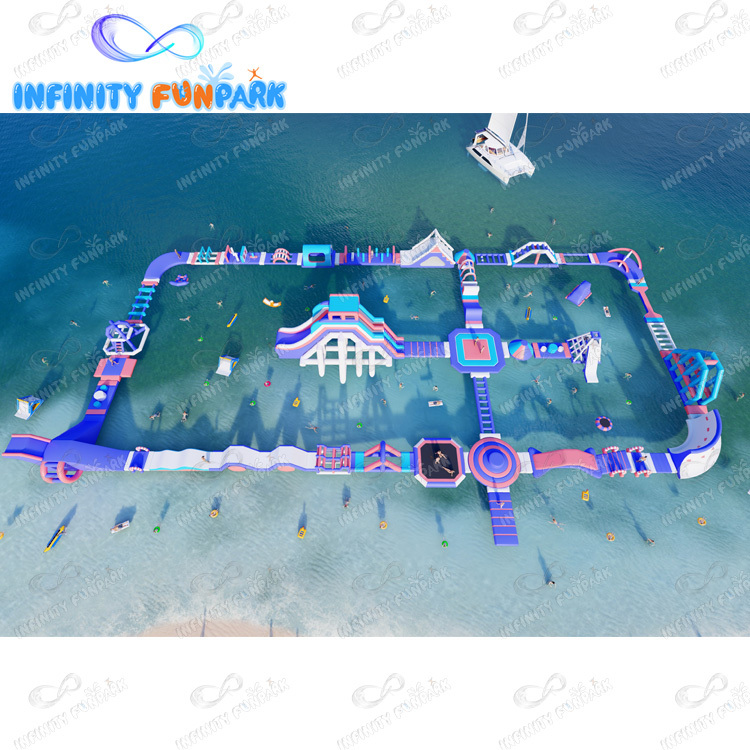 Children outdoor playground big slides inflatable water park slide with pool