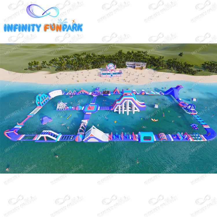 Children outdoor playground big slides inflatable water park slide with pool