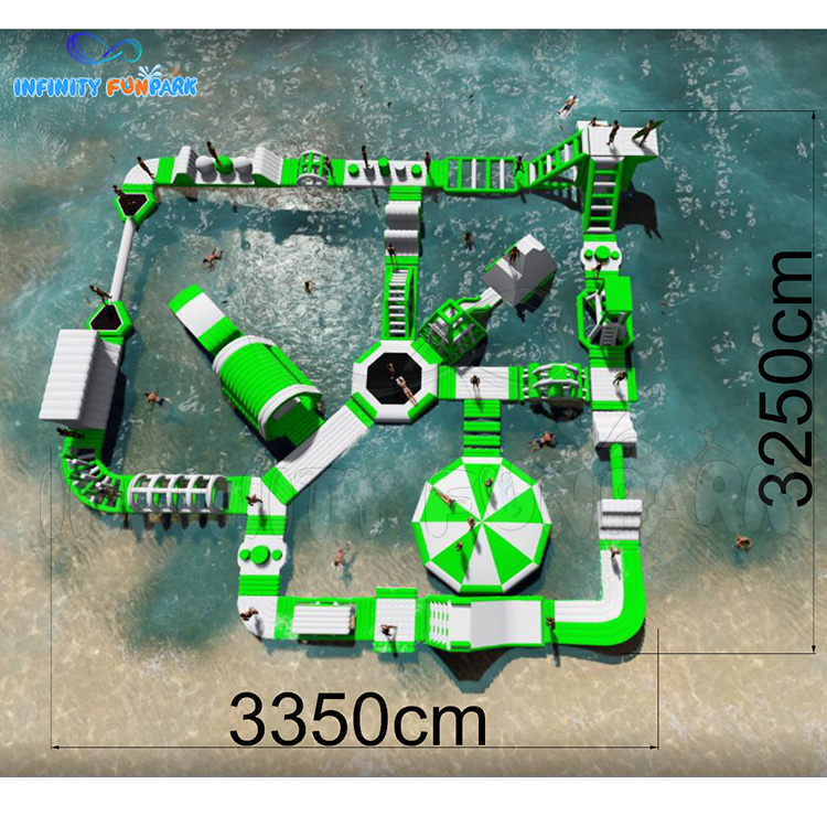 White Green Theme floating inflatable lake park