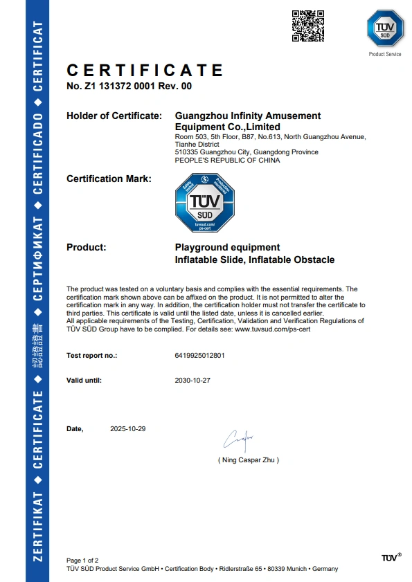 TÜV SÜD Certificate - Infinity Funpark