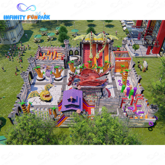 Dragon Castle Inflatable Theme Park | Dragon Slide, Maze City & Obstacle Adventure