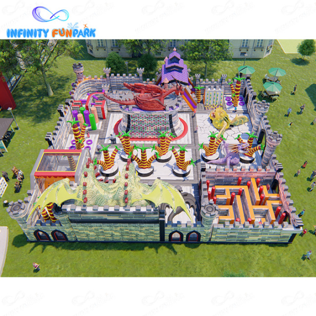 Dragon Castle Inflatable Theme Park | Dragon Slide, Maze City & Obstacle Adventure
