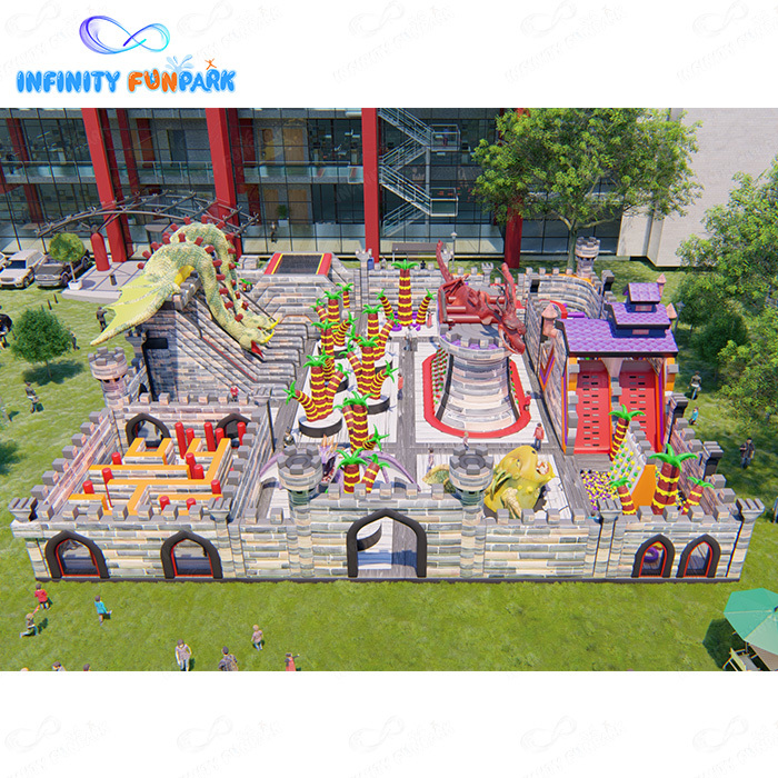 Dragon Castle Inflatable Theme Park | Dragon Slide, Maze City & Obstacle Adventure