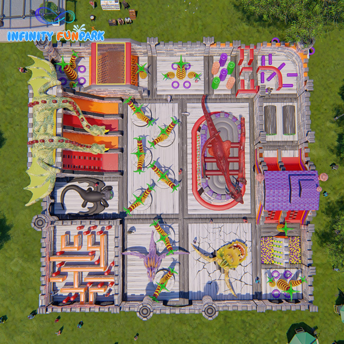 Dragon Castle Inflatable Theme Park | Dragon Slide, Maze City & Obstacle Adventure
