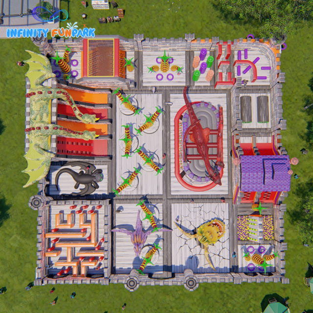 Dragon Castle Inflatable Theme Park | Dragon Slide, Maze City & Obstacle Adventure