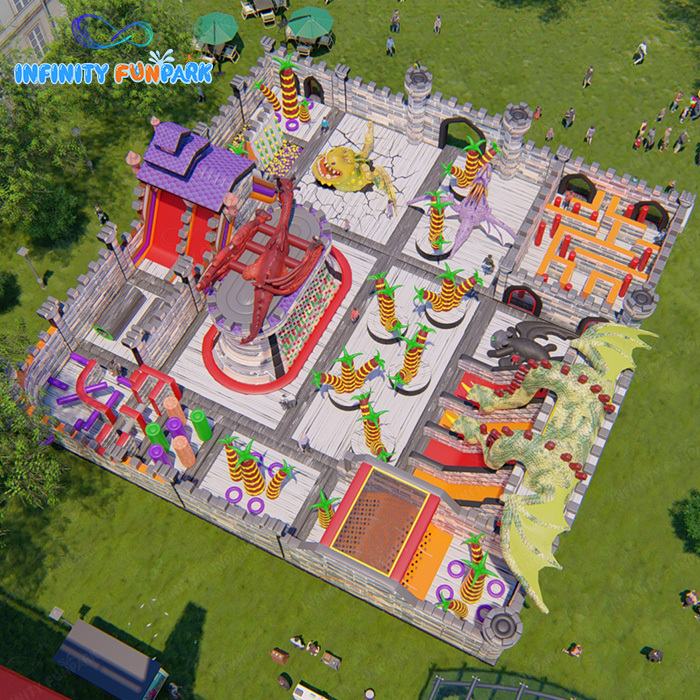Dragon Castle Inflatable Theme Park | Dragon Slide, Maze City & Obstacle Adventure